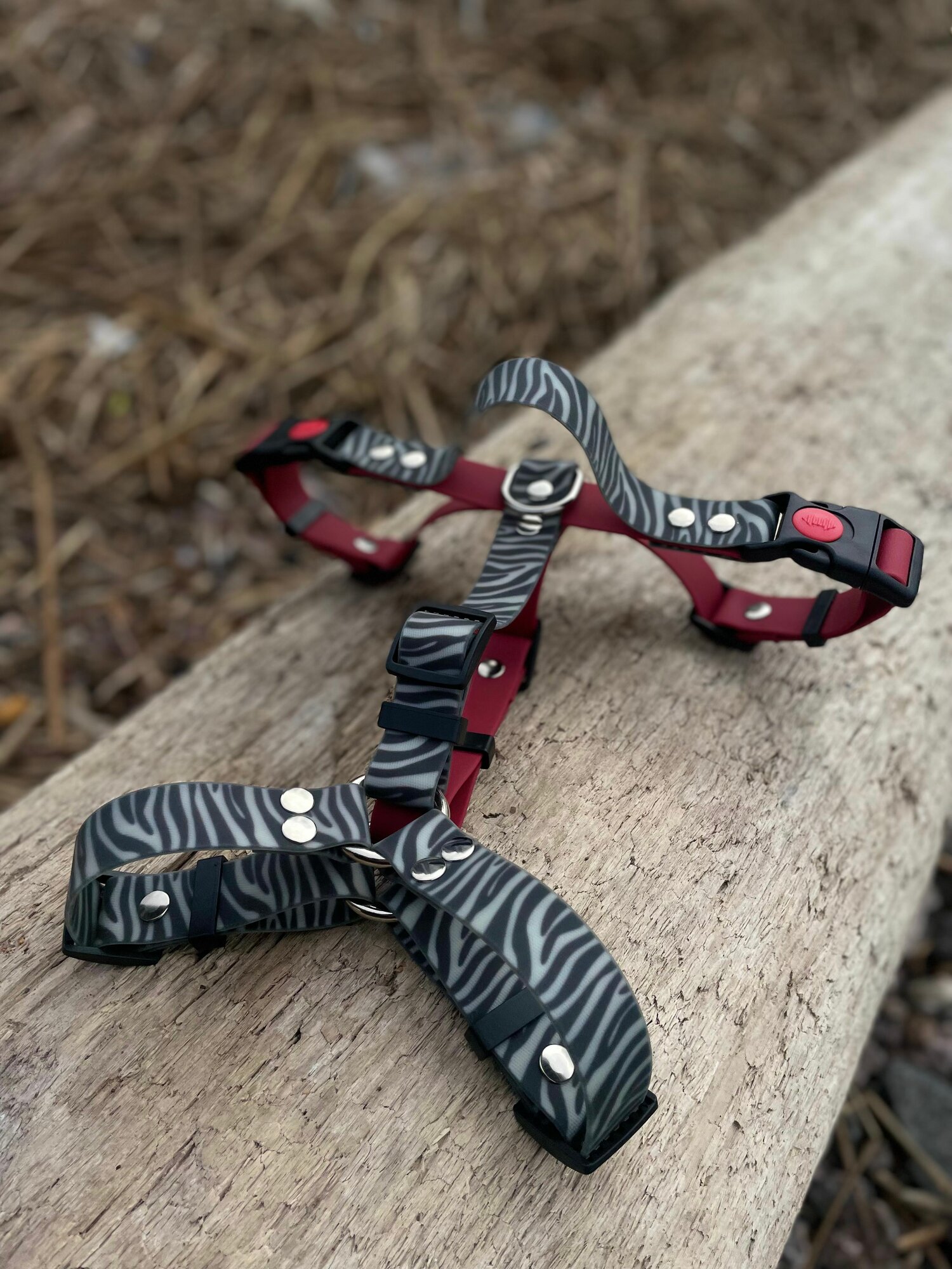Биотан шлейка анатомическая для собак, размер L, ширина 25 мм , зебра и винный