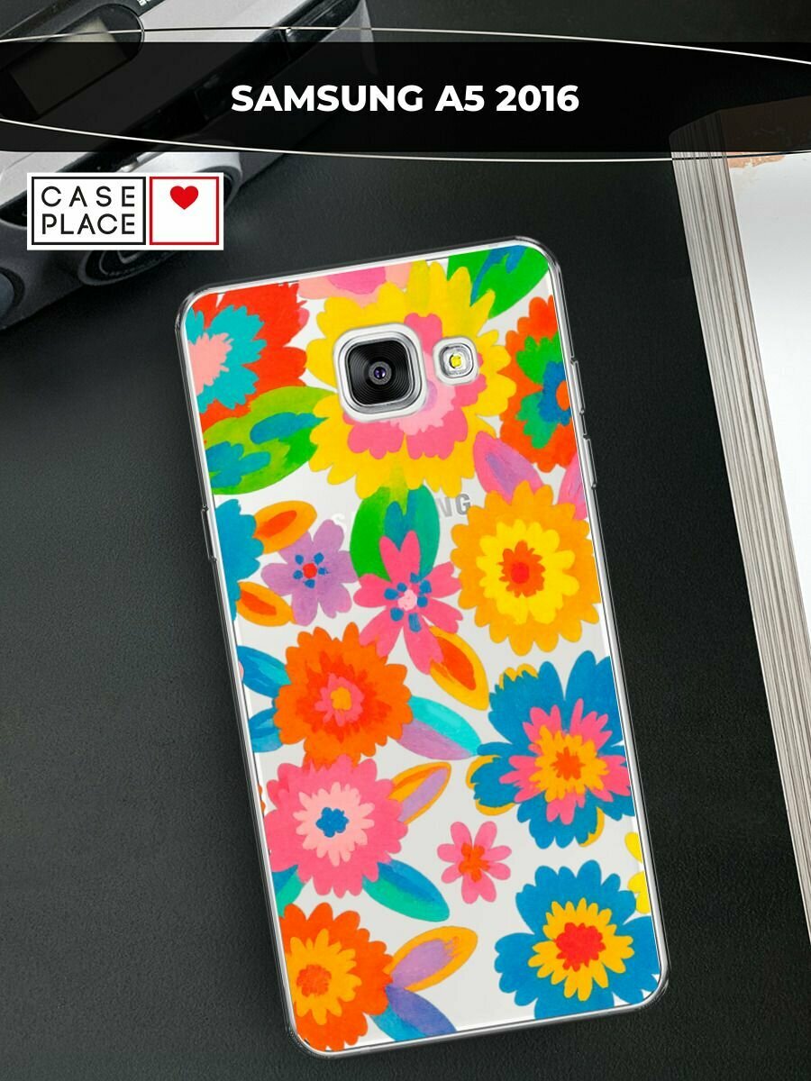 Чехол на Samsung Galaxy A5 2016 / Самсунг Галакси А5 2016 с принтом "Абстрактные яркие цветы", прозрачный
