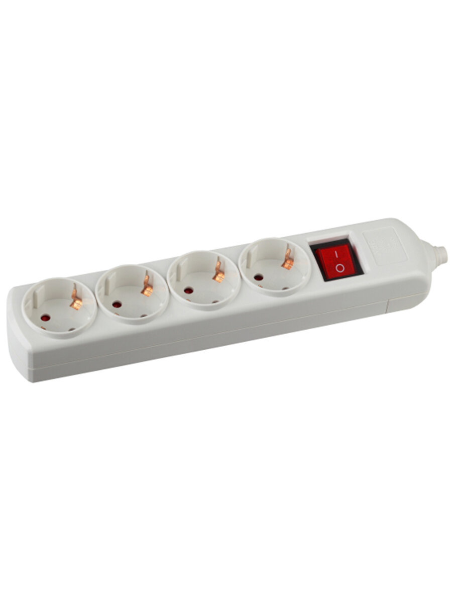 Колодка ЭРА 4 розетки с зазeмлением с выключателем 16А белая C0045324