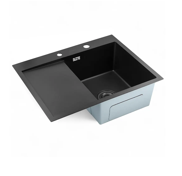Кухонная мойка с крылом слева с PVD покрытием, графитовая, 63*50 — фото 1