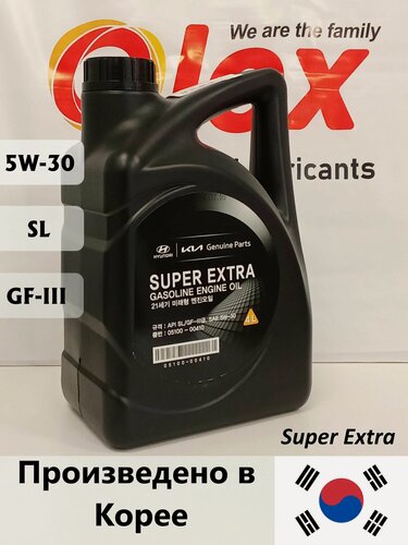 Изображение товара Масло мотор HYUNDAI-KIA SUPER EXTRA 5W-30, SL / GF3 (4л) 0510000410 (Южная Корея)