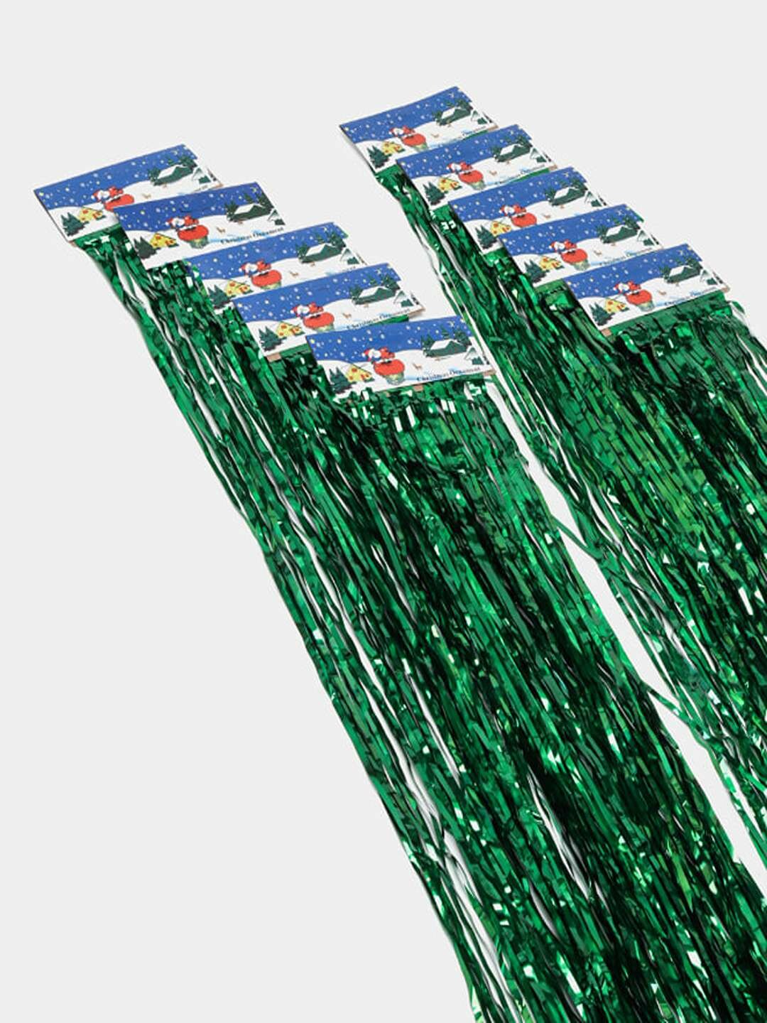 Новогодний зелёный декоративный дождик — эффектное украшение для праздника, 1 пачка-10 штук.