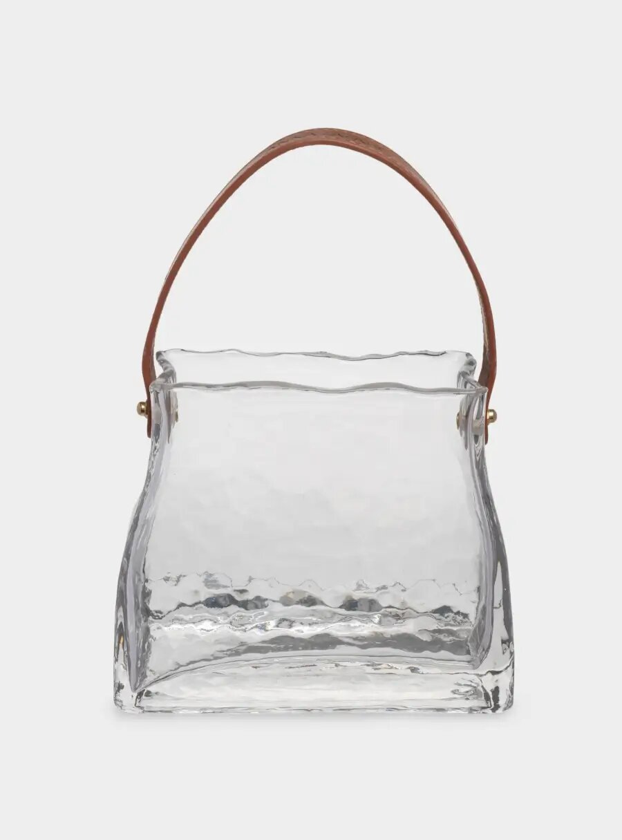 Ваза для цветов, 15 см, декоративная, с ручкой, стекло/полиуретан, Сумка