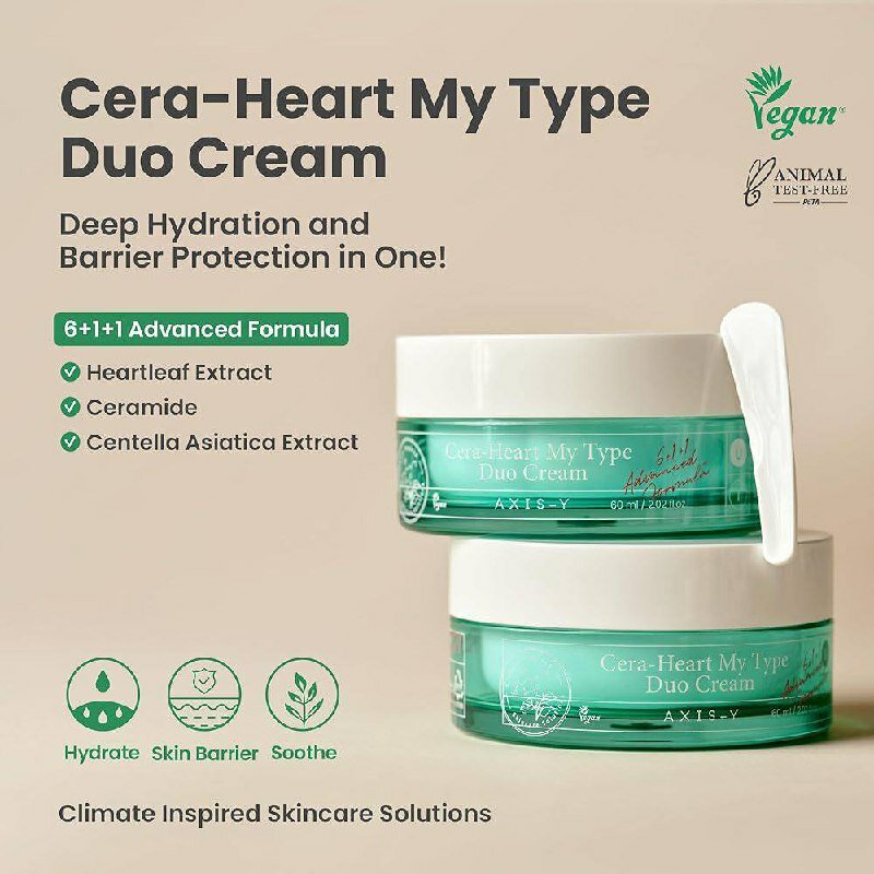 Крем для лица AXIS-Y Cera-Heart My Type Duo Cream увлажняющий, с керамидами и центеллой, 60мл