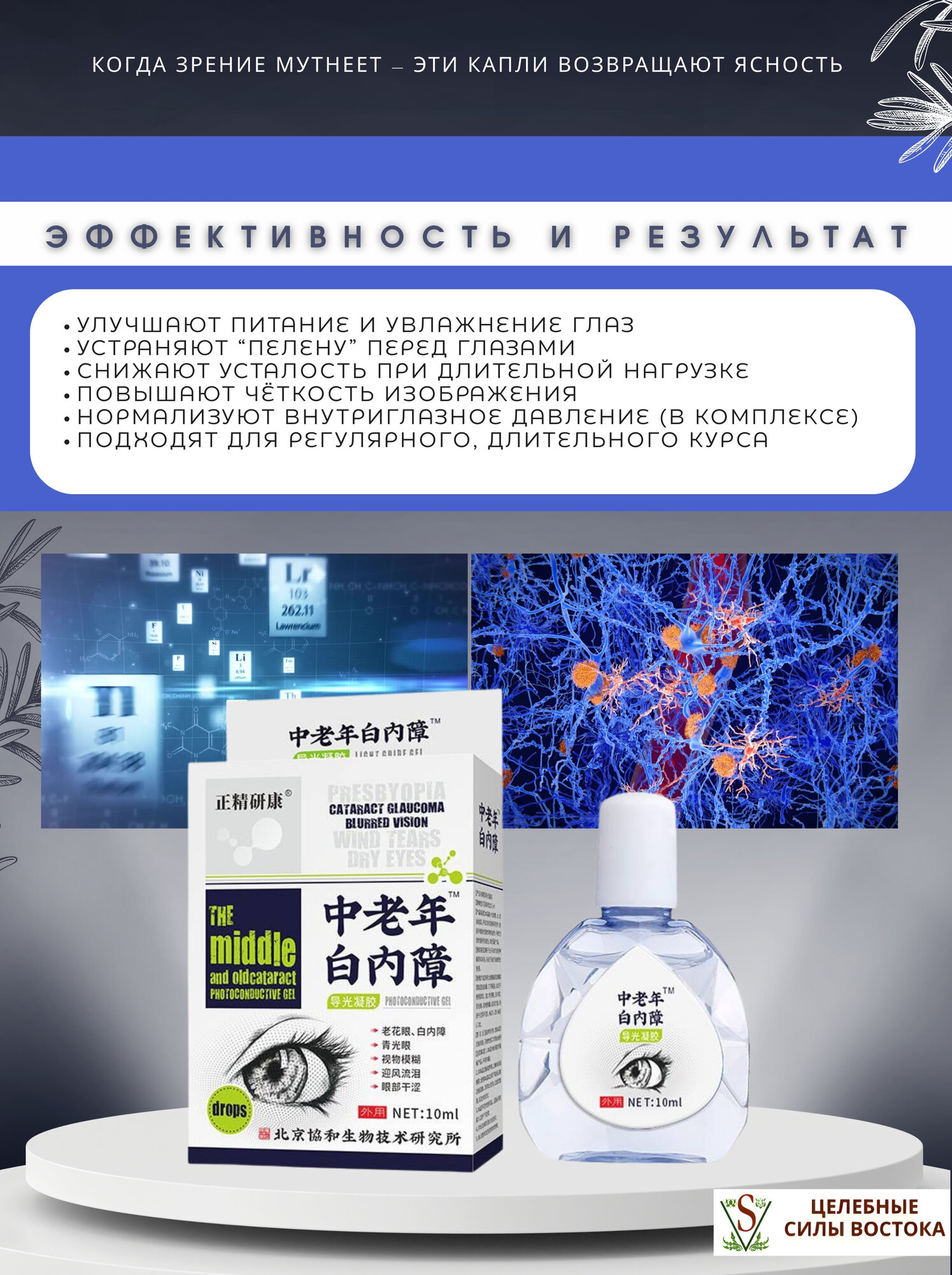 Изображение Глазные капли для увлажнения и комфорта глаз от сухости, раздражения, слезоточивости, профилактики катаракты, 10 мл
