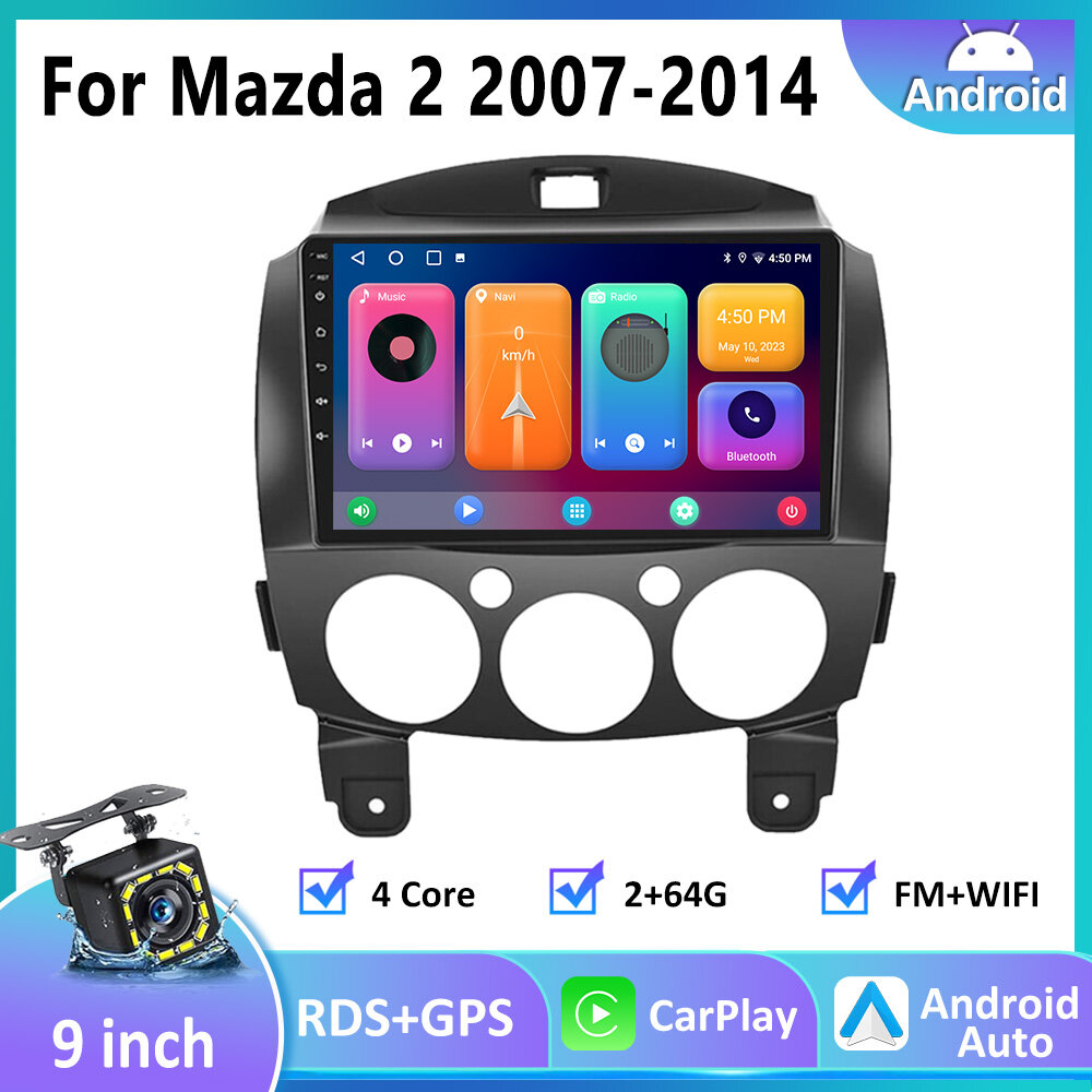 Магнитола для Mazda 2 2007-2014, Автомагнитола для Мазда 2 ,2din android 2+64G Мультимедиа Bluetooth FM WIFI Автомобильный