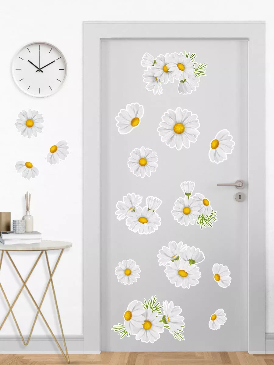 Интерьерные наклейки ромашки на стену для декора кухни