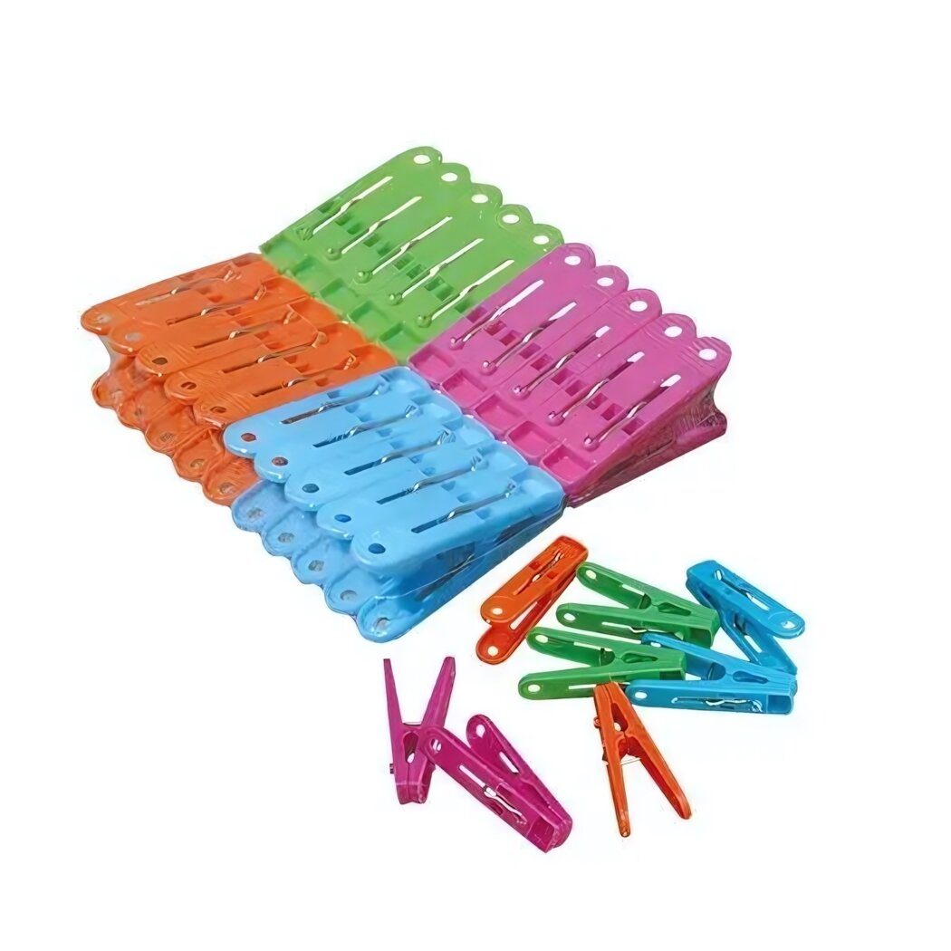 Прищепки для белья «Центи» 20 шт пластик микс из 5 цветов (оранжевый зеленый розовый синий фиолетовый)