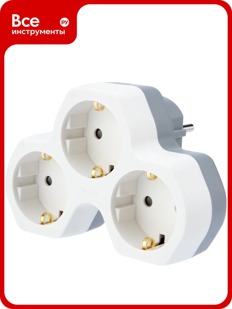 Электрический тройник REXANT с заземлением и защитными шторками 16 А белый 11-1088