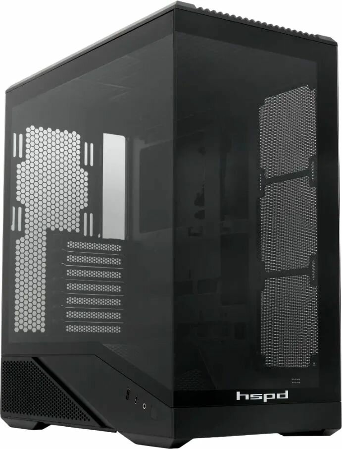 Корпус компьютерный HSPD F711 Black (F711-TGBK), ATX, Micro-ATX, Mini-ATX, без блока питания, чёрный