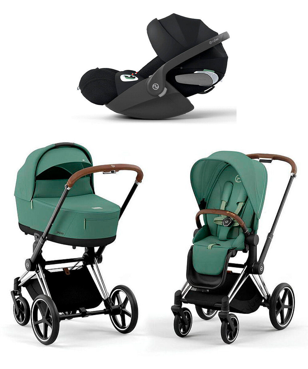 Детская универсальная коляска Cybex Priam IV Chrome Brown 3 в 1 Leaf Green/Sepia Black (шасси розовое золото, цвет зеленый) до 4 лет