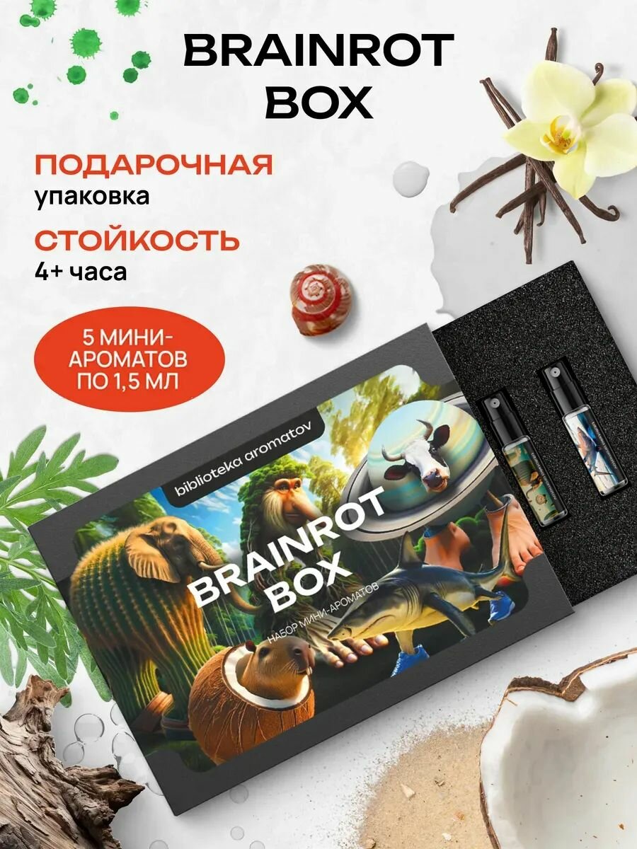 Библиотека ароматов "Брейнрот-бокс" Парфюмерный набор 5 ароматов по 1,5 мл