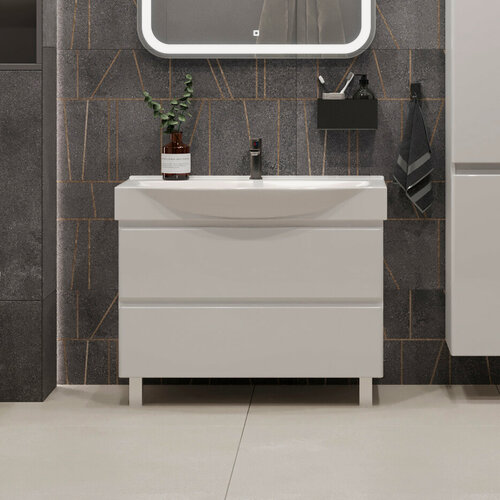 Изображение товара Тумба напольная SanStar Arista 85 с раковиной Элвис 85 (комплект) для ванной комнаты, белая