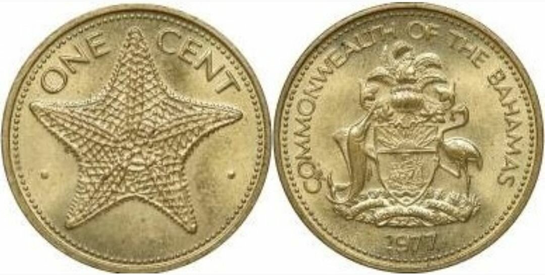 Багамы 1 цент, 1974-1985 Морская звезда XF