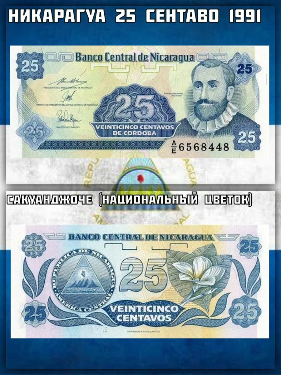 Никарагуа 25 сентаво 1991 Сакуанджоче (Национальный цветок) UNC