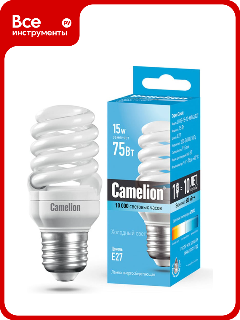 Лампа энергосберегающая 15Вт Camelion LH15-FS-T2-M/842/E27 10522
