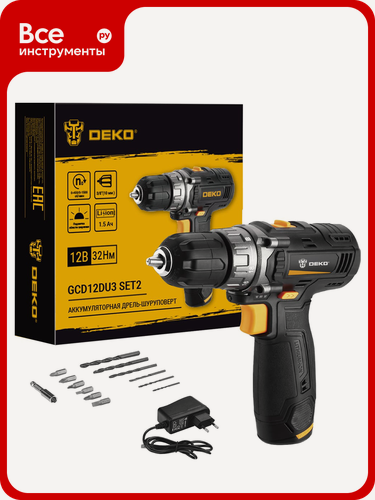 Изображение товара Аккумуляторная дрель-шуруповерт DEKO GCD12DU3 SET2 FU-Li-Ion + оснастка