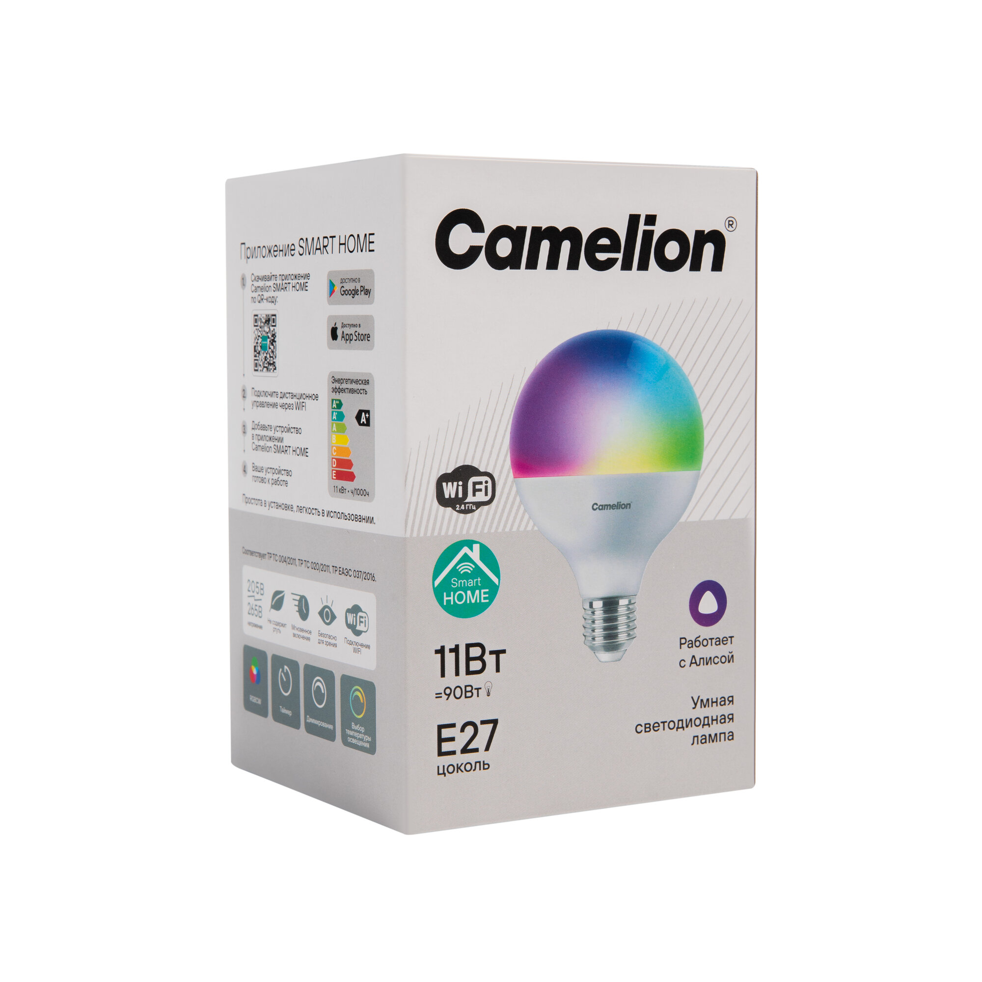 Умная лампа Camelion "Smart Home", E27, RGB, умная, Wi-Fi, голосовое управление, G95