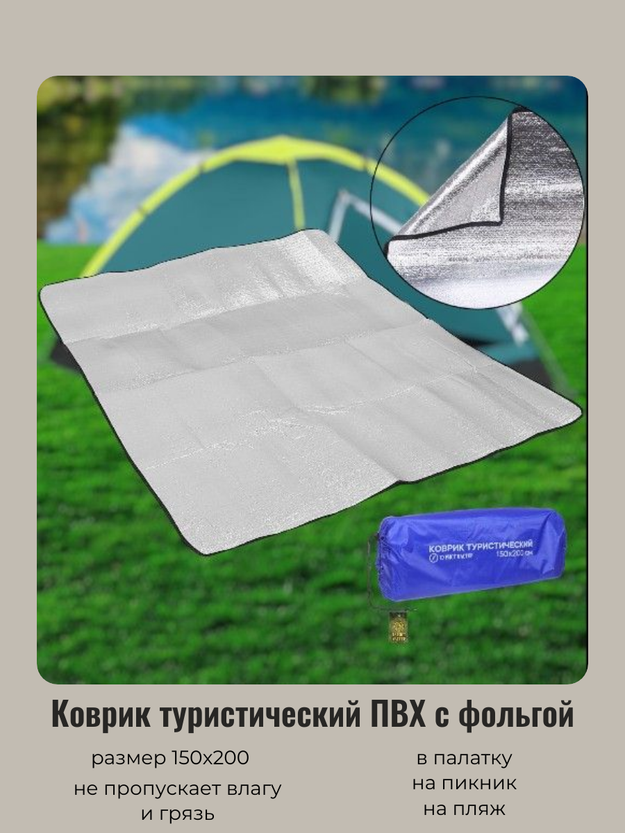 Коврик туристический для палатки фольгированный 150*200 см, ПВХ