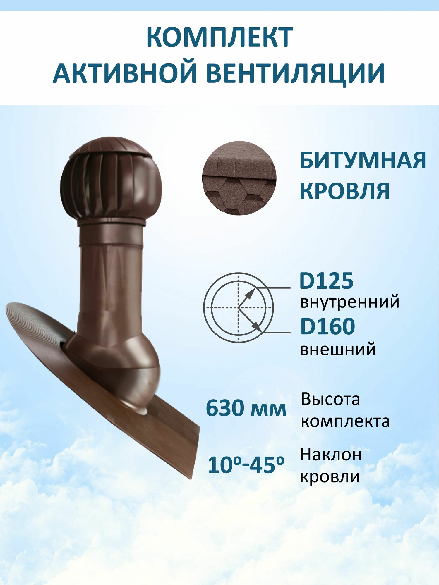 Готовый комплект изолированный: для битумной кровли 125/160 мм RAL8017 Gervent серия Twister