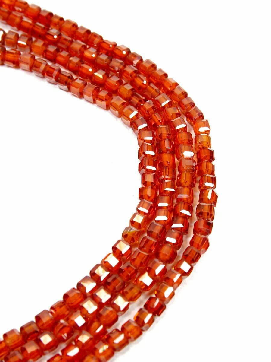 Нить - Цирконий Оранжевый - 3 мм, квадрат, грань, 38 см — фото 1