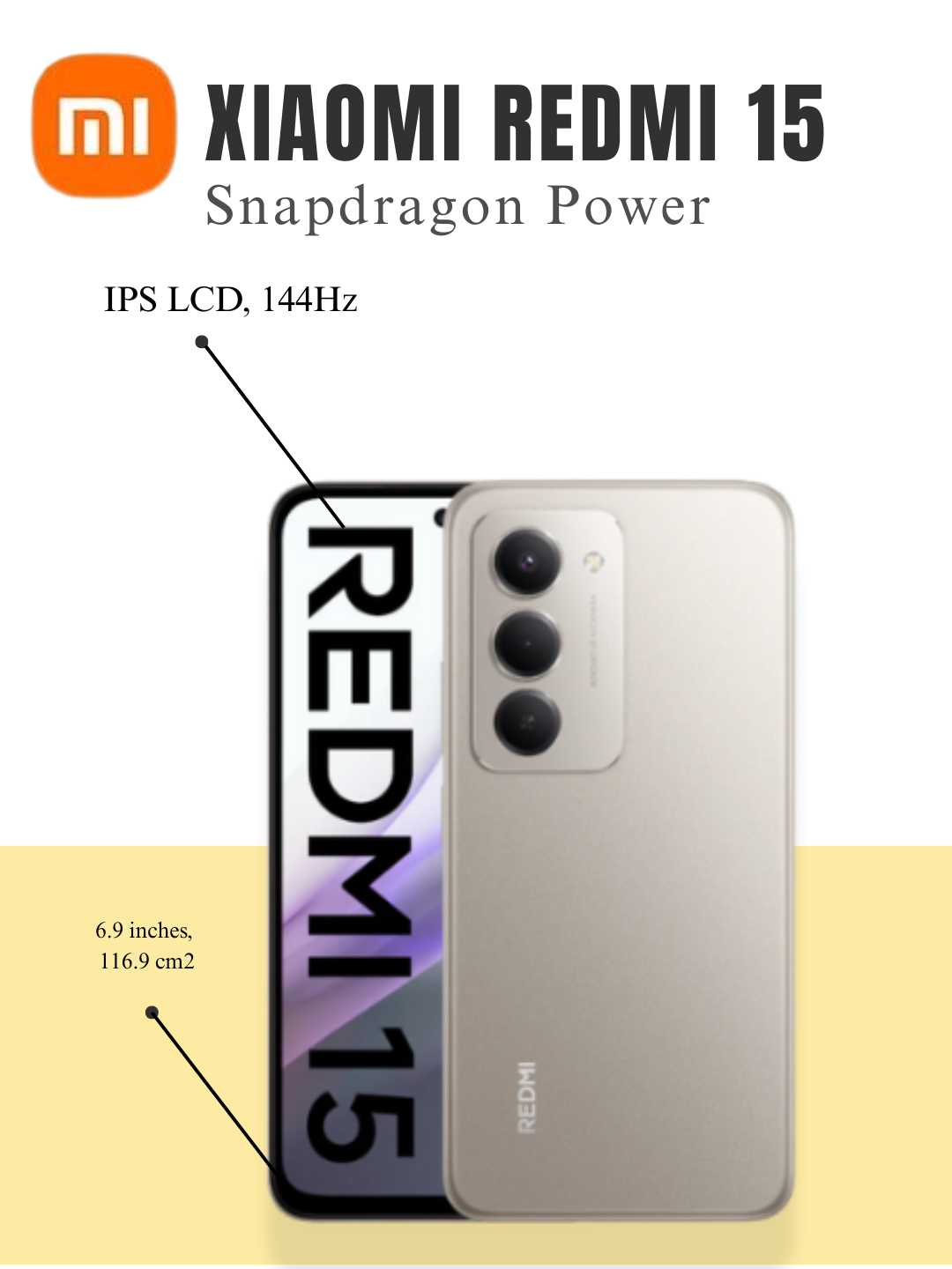 Смартфон Xiaomi Redmi 15, новая модель 2025 года, IPS LCD, 144H, 50 МП, f/1.8, аккумулятор 7000 мАч, серый,6/128 — фото 1