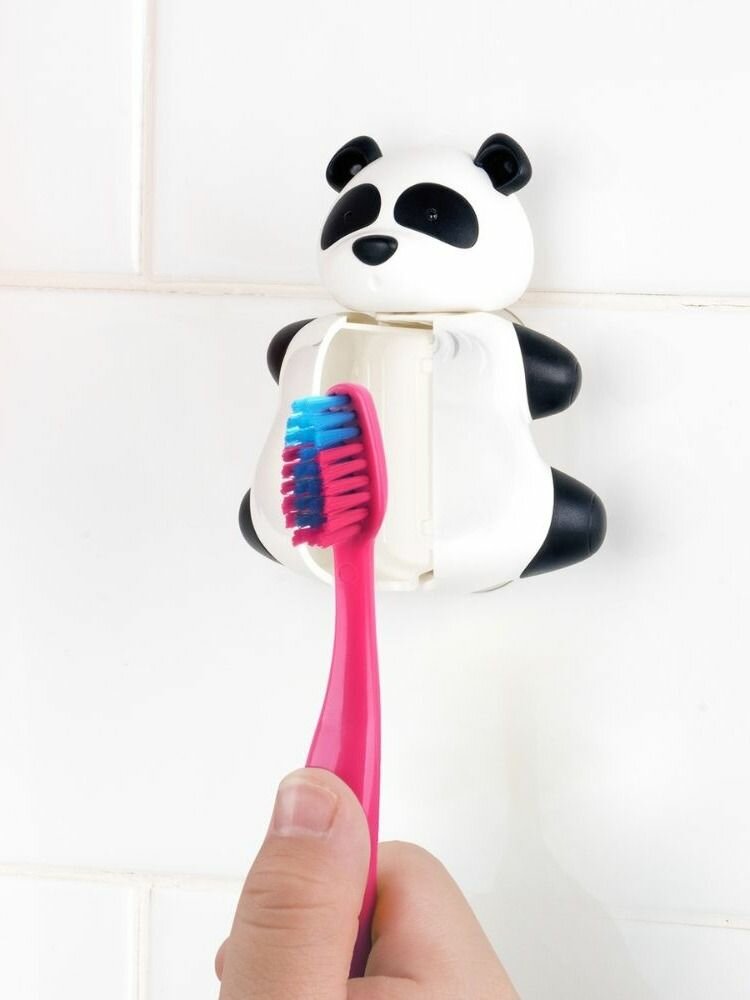 Зубная щетка детская в футляре панда на присоске в ванную, комплект, flipper — фото 1