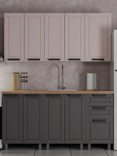 Изображение товара ARNIKA Кухонный гарнитур Лилия 1,6 м, фасады МДФ, цвет Кашемир/Сталь