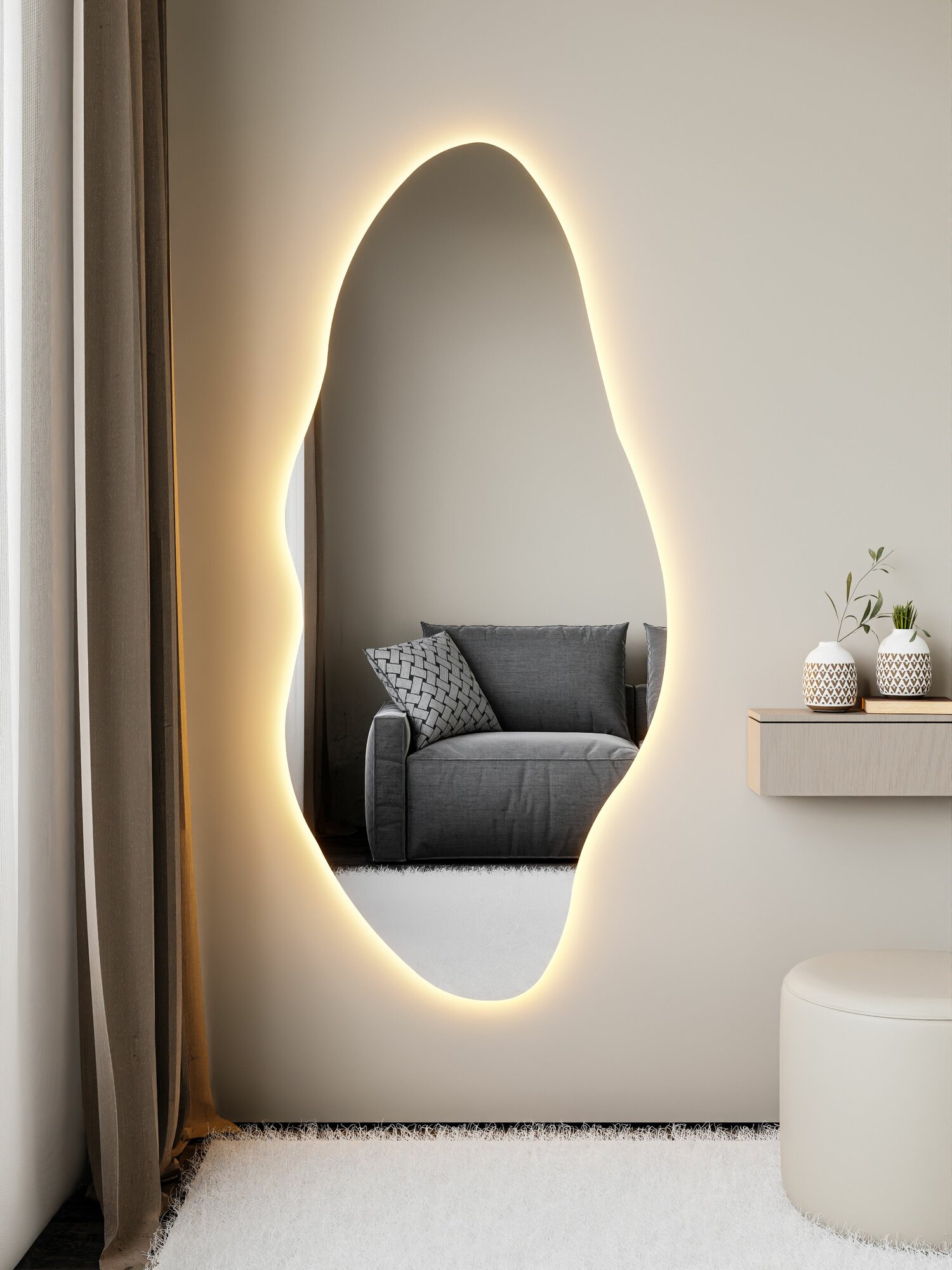 Зеркало настенное фигурное с подсветкой М4 CLOUD MIRROR 165х75 см. теплый свет 3000К