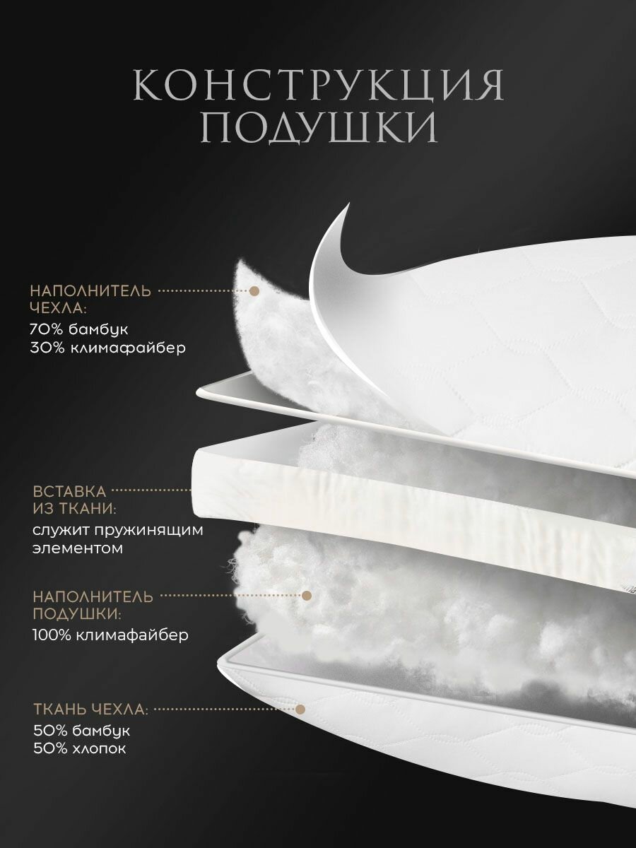 ESTIA Подушка для сна 50х70 "Верде" стеганая, бамбуковое волокно, микроволокно "Climafiber" — фото 1