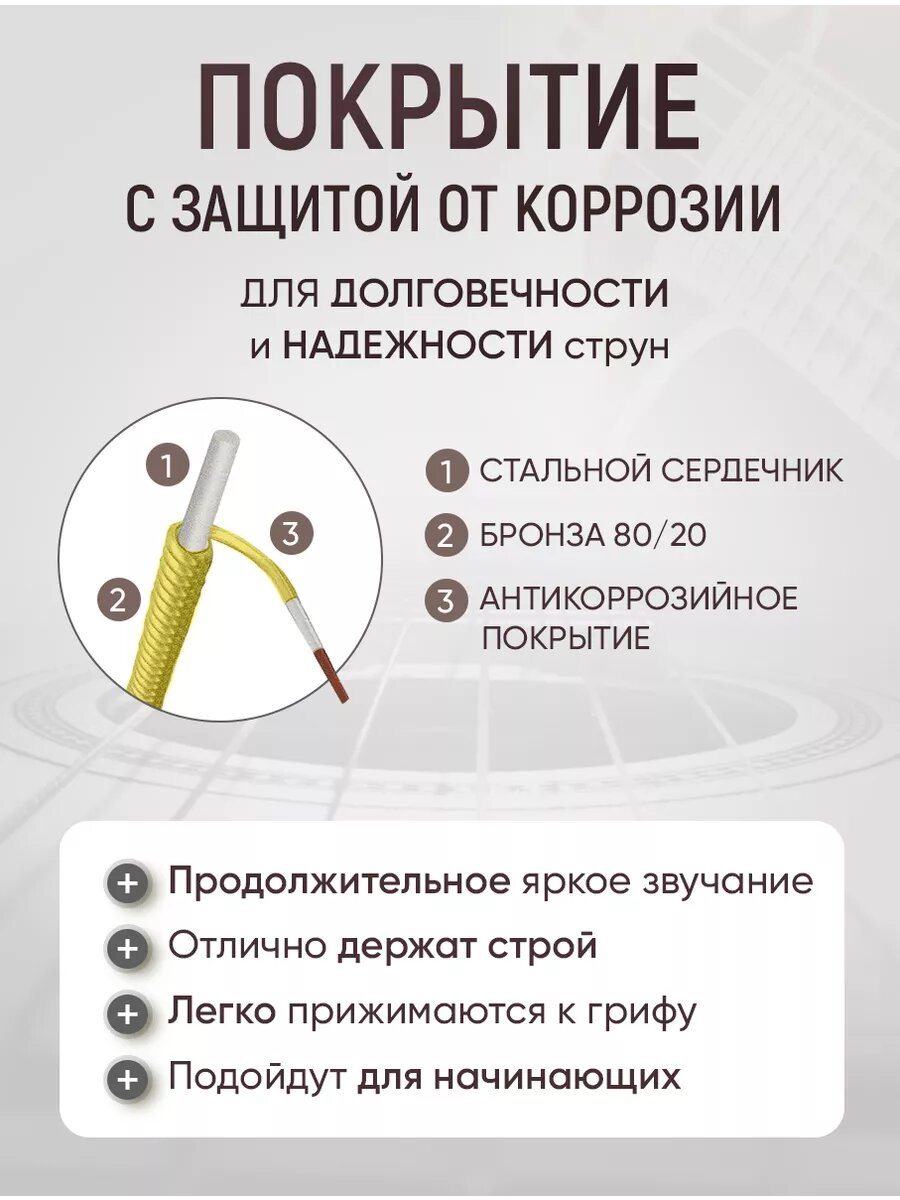 Струны для акустической гитары 6+1 запасная первая струна, бронза. DAG-011 (11-50) — фото 1