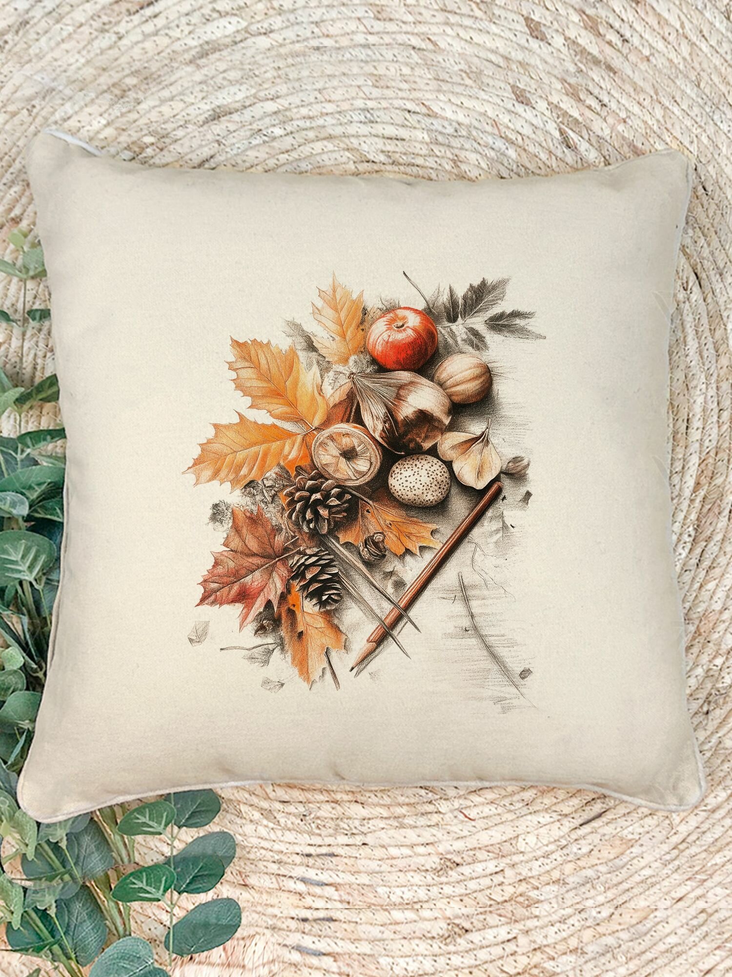 Наволочка декоративная с принтом "Осенний набор", 41х41 см.