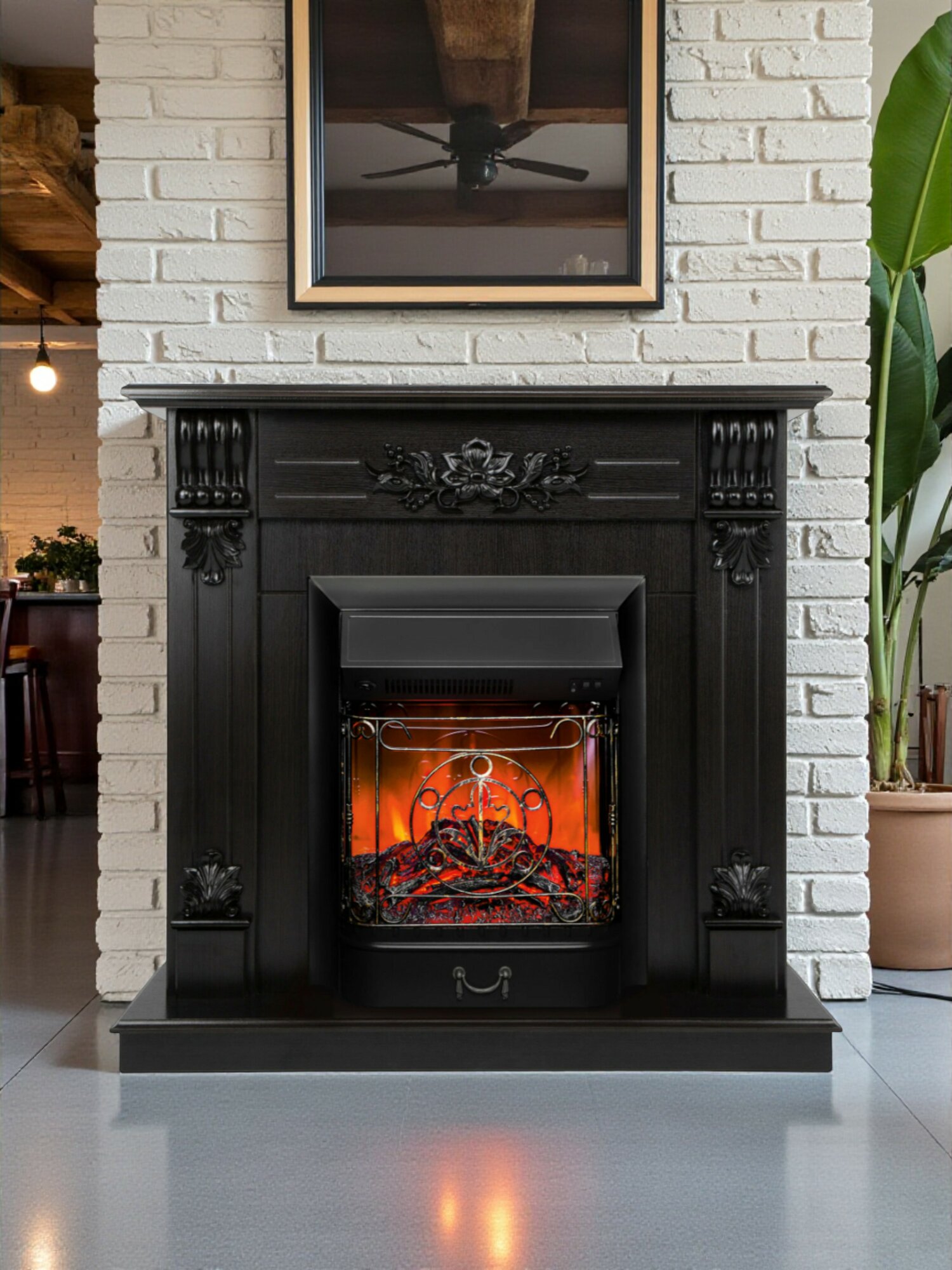 Электрокамин RealFlame Прага коричневый МДФ с очагом Majestic звук потрескивания дров обогрев имитация пламени