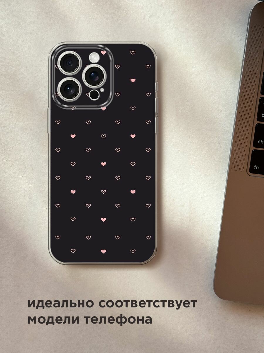 Чехол на Apple iPhone 15 Pro Max / Айфон 15 Про Макс с принтом "Черный фон и сердечки" — фото 1