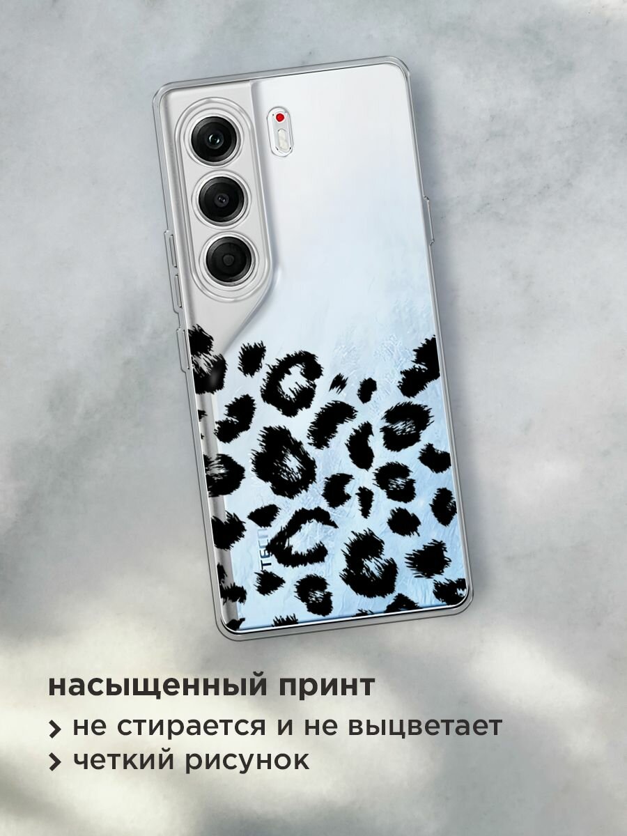 Чехол на Tecno Camon 40 Pro 5G / Текно Камон 40 Про 5G с принтом "Окрас леопарда фон черный", прозрачный — фото 1