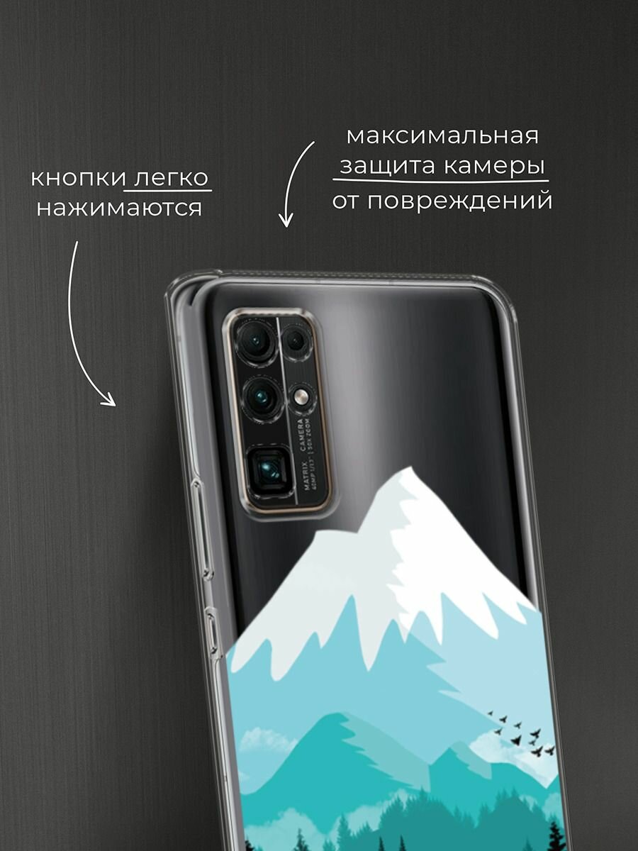 Чехол на Honor 30 / Хонор 30 с принтом "Синяя снежная гора", прозрачный — фото 1