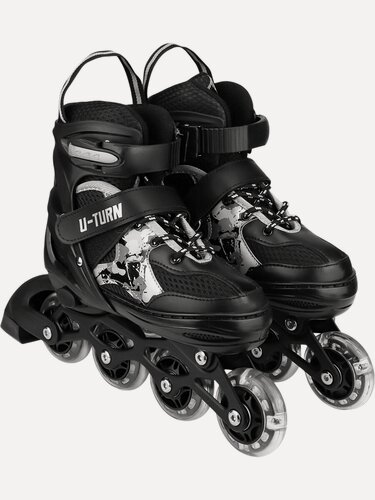 Изображение товара Роликовые коньки 2в1 с лезвием (коньки, ролики) раздвижные (размер 29-32) сияние, серо-чёрный (арт. КР-0097)