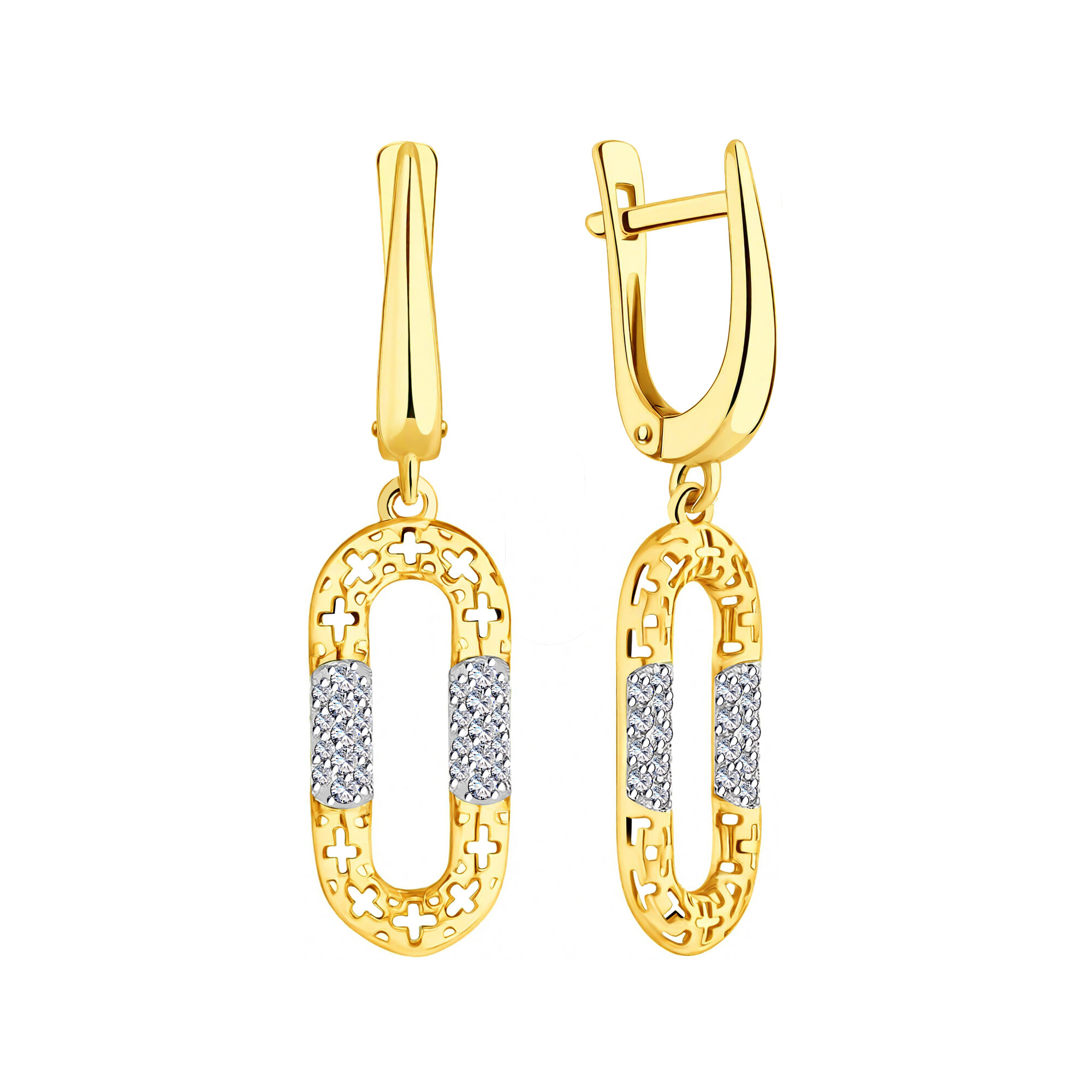 Серьги Diamant online, желтое золото, 585 проба, фианит