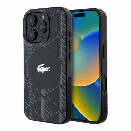 фото Lacoste чехол magsafe для iphone 16 pro max, double layers the blend croc logo, черный
