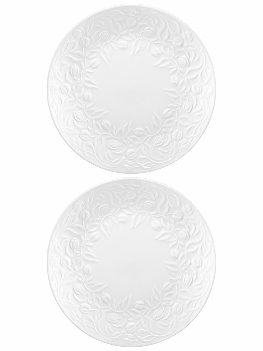 Набор тарелок 2 предмета 17,5х17,5х2 см Elan Gallery Тюльпаны, фарфор — фото 1