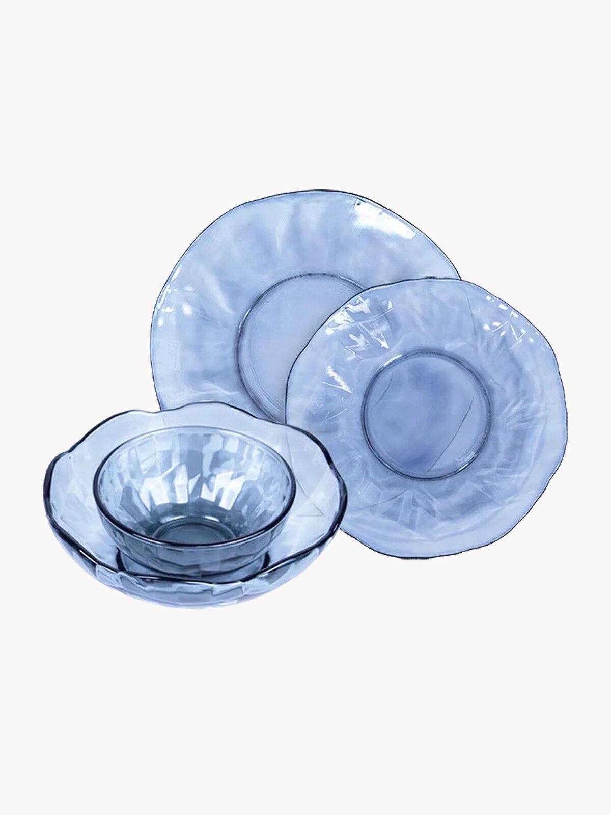 Набор стеклянный Appetite Aqua Dreams, столовый сервиз, 24 предмета, голубой