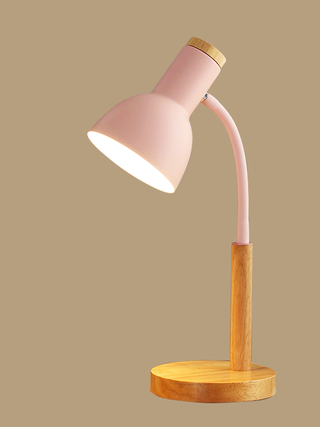 Минималистичная настольная лампа в розовом, белом и черном цветах с деревянной основой - Розовый