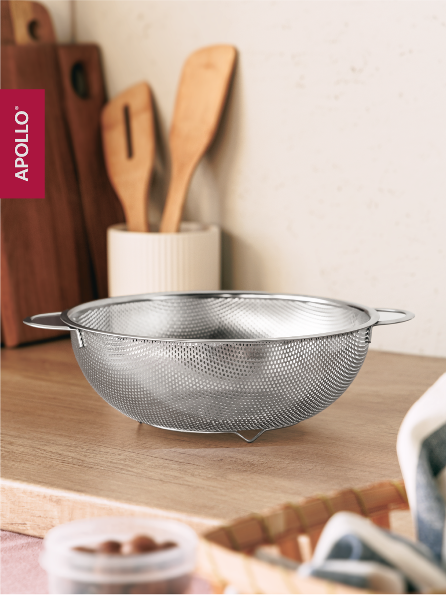 Дуршлаг металлический Apollo диаметр 25 см с ручкой нержавеющая сталь
