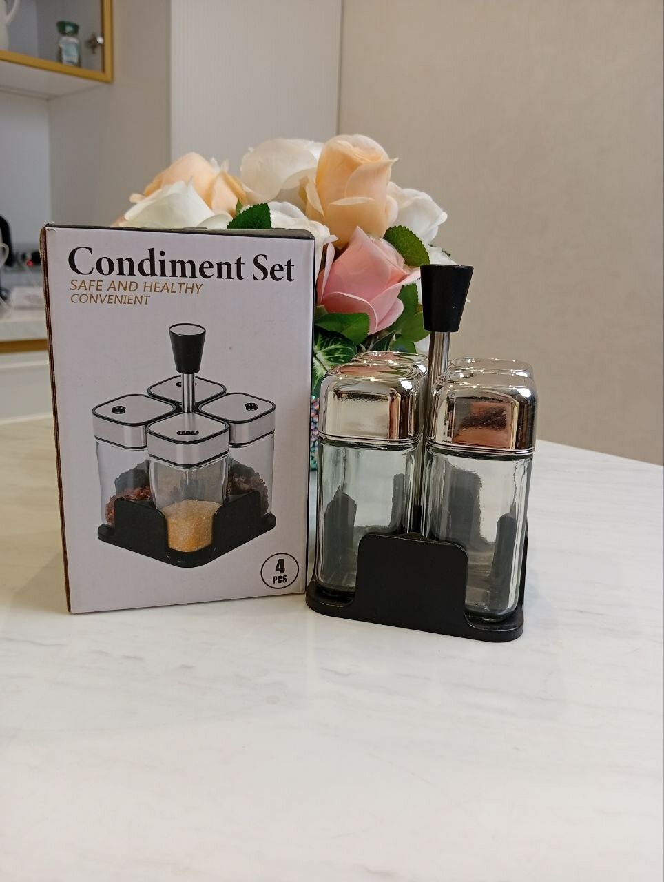 Контейнер для специй, солонка, серого цвета набор 4 шт, красивый модель