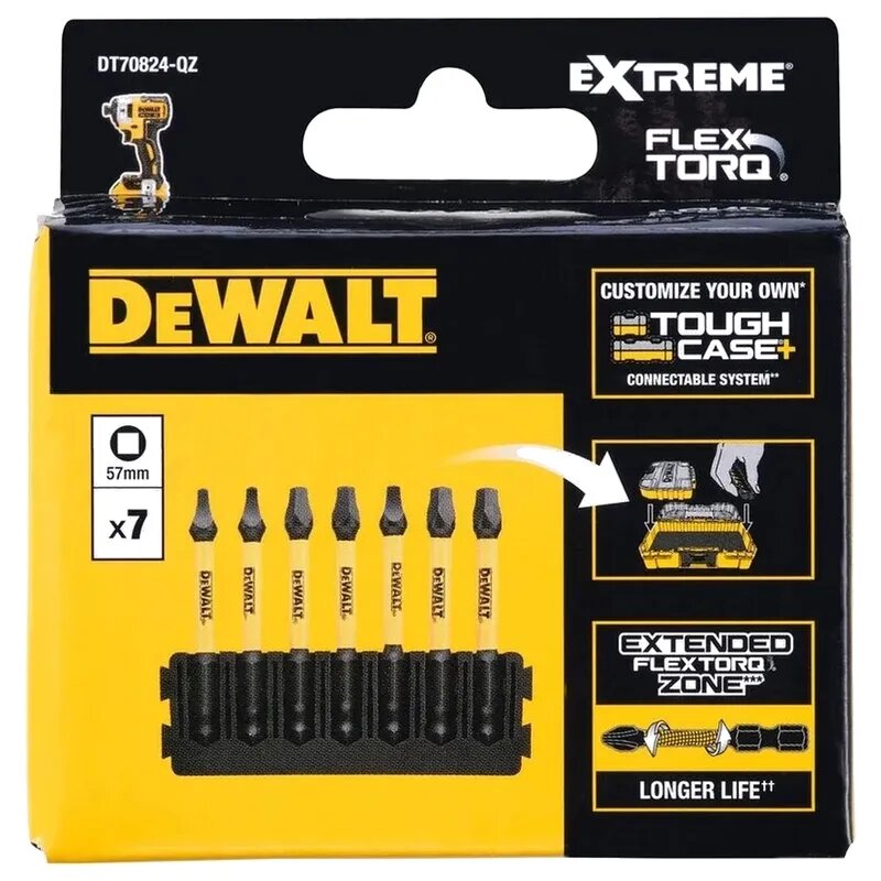 Набор бит DeWALT FLEXTORQ SQ 57мм 7шт. DT70824-QZ — фото 1