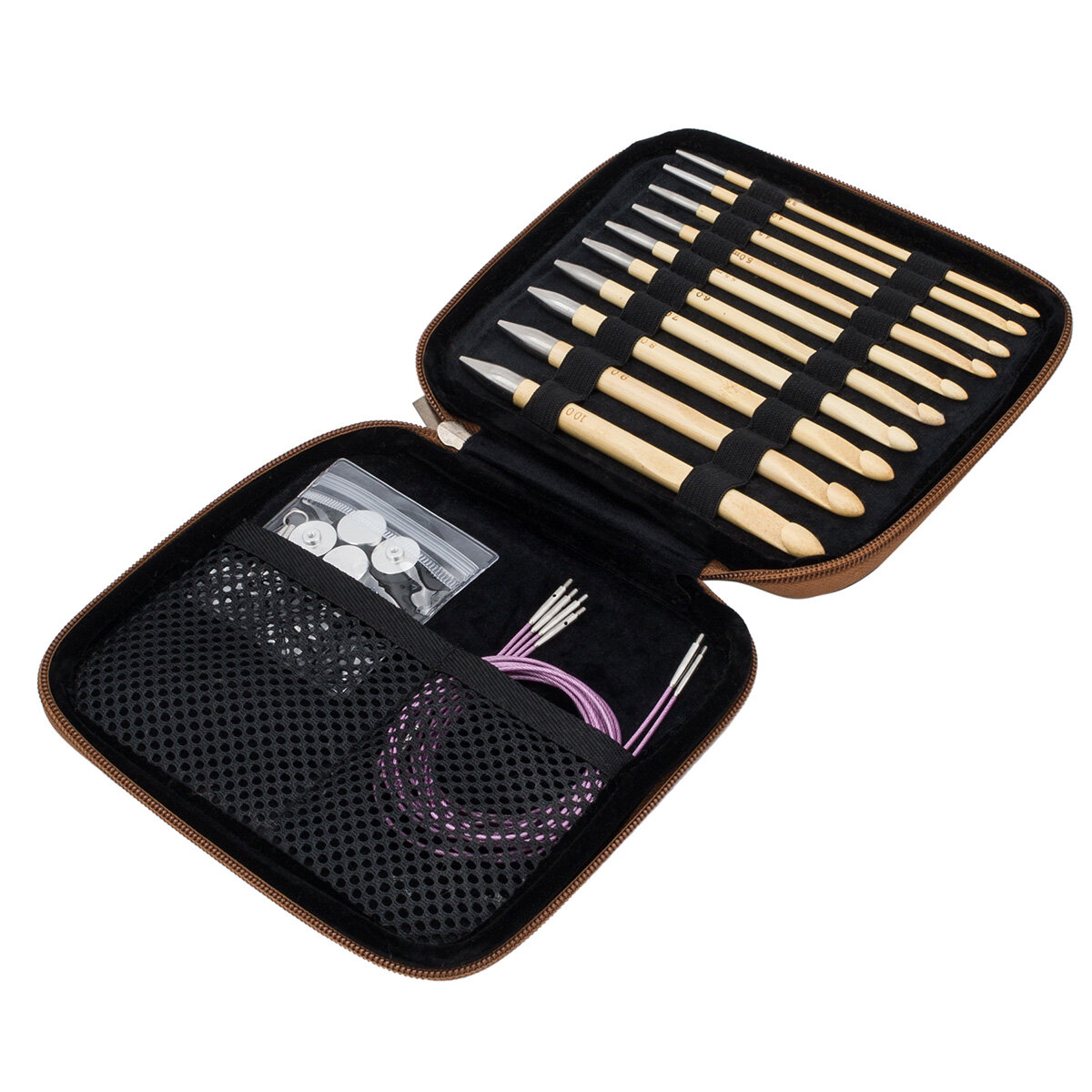 QYS-008 Набор съемных крючков для вязания 15см, 10шт (3,5мм-10мм), дерево