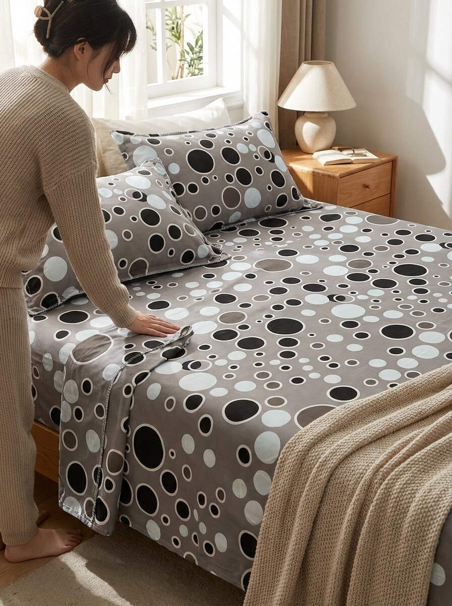 Постельное бельё "круги" Plante, хлопок/плант, 1,5 спальное, серое
