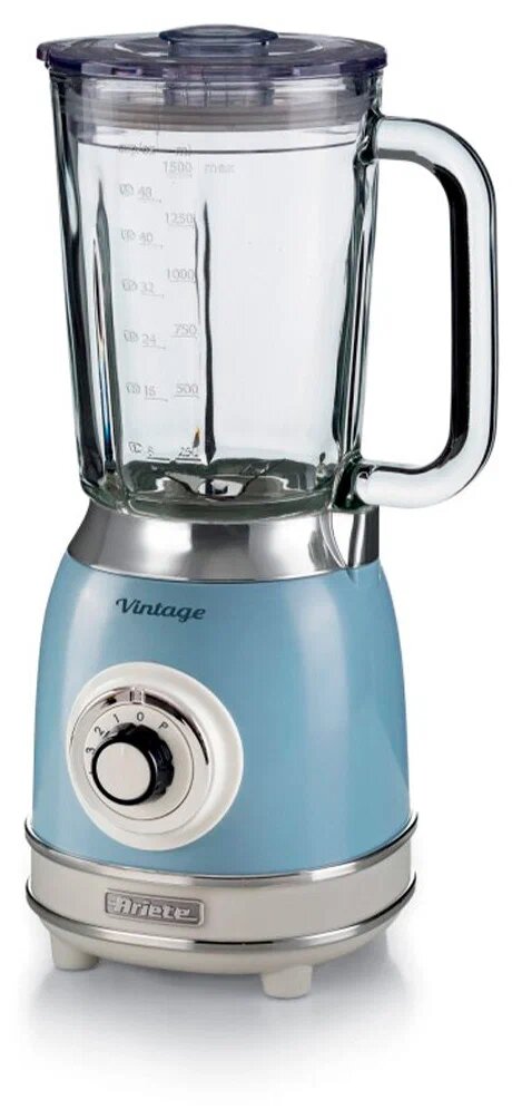 Блендер Ariete Vintage 583/05, 1000Вт, 4 скорости, стеклянная чаша 1,5л, голубой — фото 1