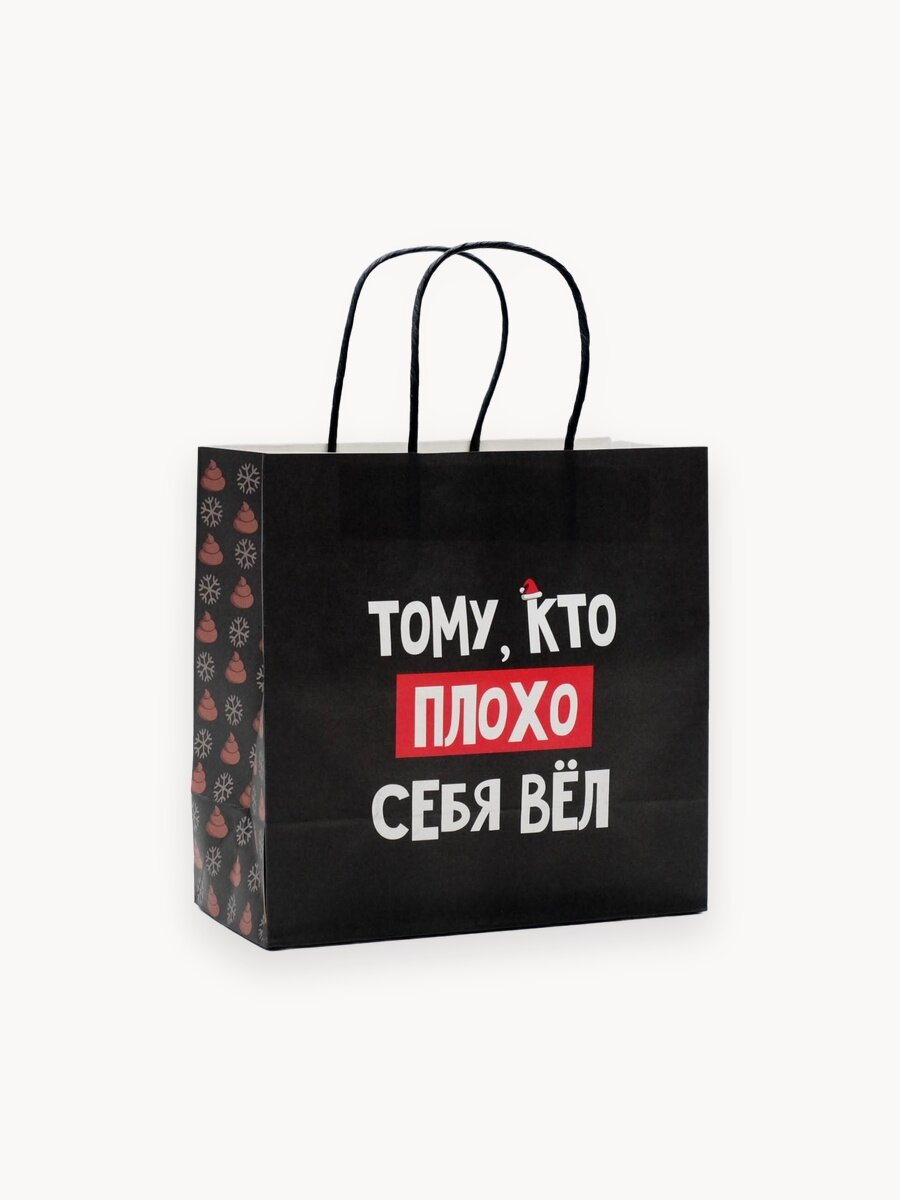 Подарочный пакет "Кто плохо себя вёл", 22 х 22 х 11 см, для упаковки подарка на Новый год