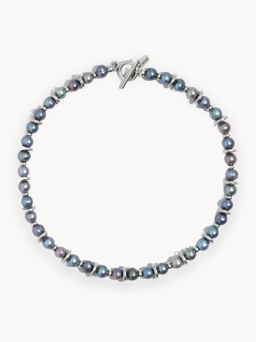 Чокер RESURS, жемчуг пресноводный, длина 41 см, фиолетовый, синий, серебряный